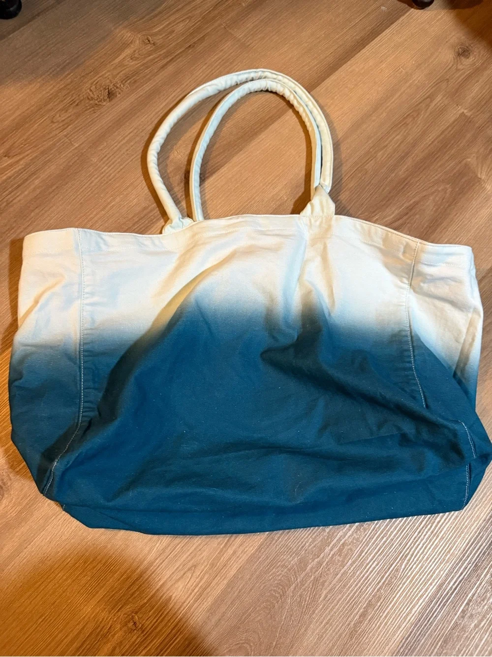 Athleta Ombre Canvas Tote in Cream and Blue